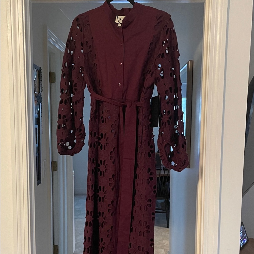 Tuckernuck Merlot Floral Lace Calliope Eyelet Long Lined Dress Runway